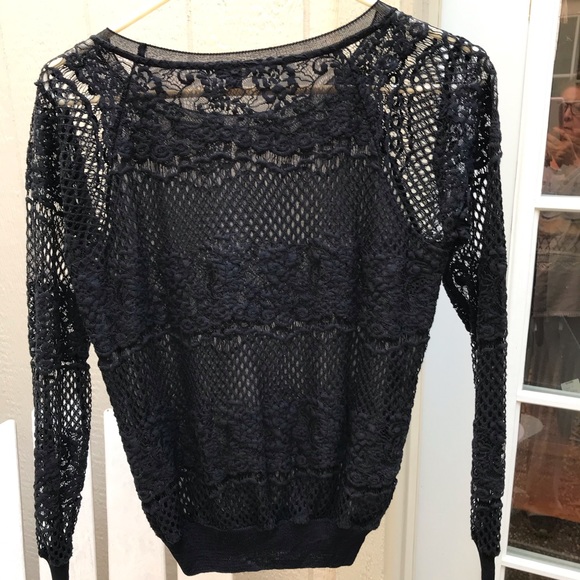 Ann Taylor knit, open net body, long sleeve navy blouse size XS - Picture 9 of 9